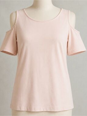 NWT Lafayette 148 Pink Blush Cold Shoulder Short Sleeve Knit Top Womens XL